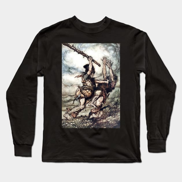 Fafnir Kills Fasolt - The Rhinegold and the Valkyries - Arthur Rackham Long Sleeve T-Shirt by forgottenbeauty